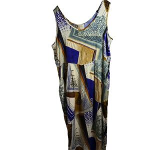 Jams World 50 Years Women's 2X Sleeveless Maxi Dress Boho Print Blue Brown Comfy